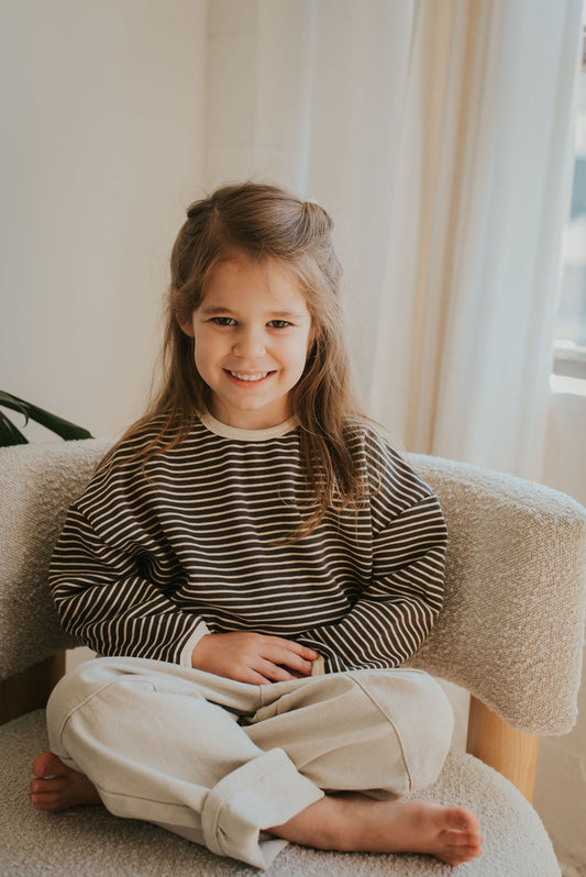 Striped Long Sleeved Shirt- CREAM & BROWN