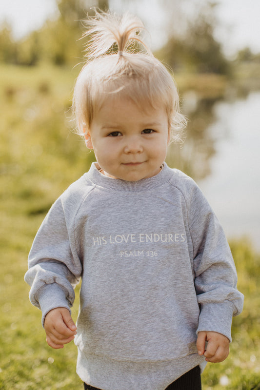 "His Love Endures" Embroidered Crewneck